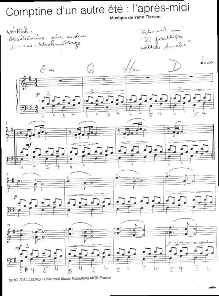 Comptine D Un Autre Ete Wo Benutzt Man Das Pedal 2 Noten Klavier Amlie
