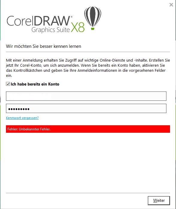 Coreldraw X8 Fehler Beim Anmelden Registrieren Computer Software Grafikprogramm