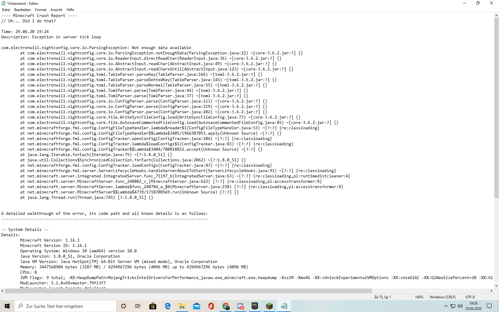 Crash Report In Minecraft Bitte Um Hilfe Computer Technik Spiele Und Gaming Crash Report In Minecraft Bitte Um Hilfe Computer Technik Spiele Und Gaming