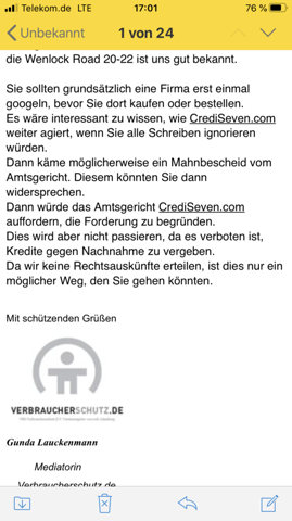 Credichamp24 Mahnung Inkasso Computer Recht