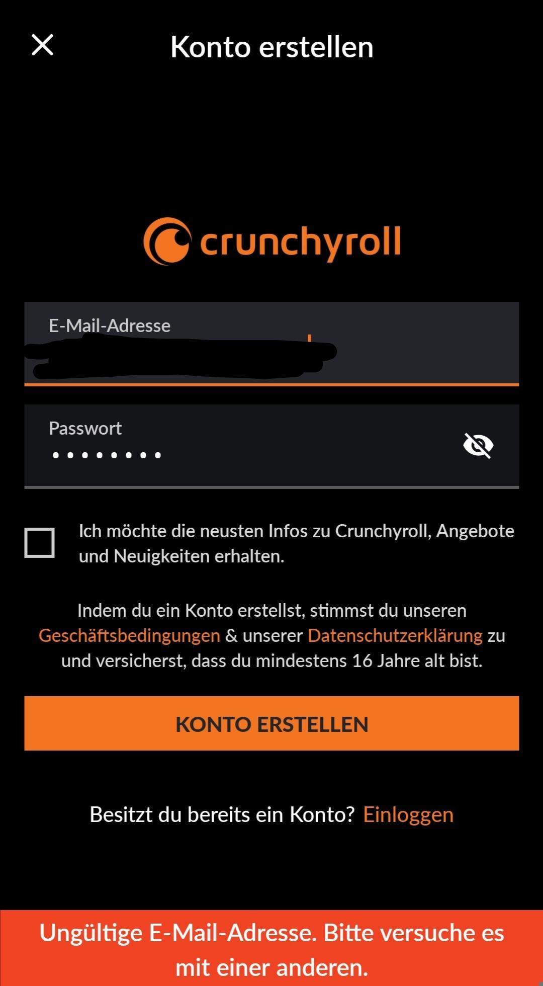 Crunchyroll Konto Erstellen Inkorrekte Anmeldedaten