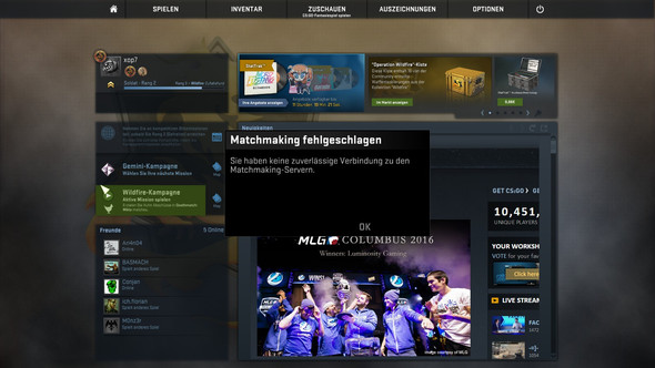 Fehlermeldung CS-GO - (online, csgo, Operation Wildfire-Zugangspass)