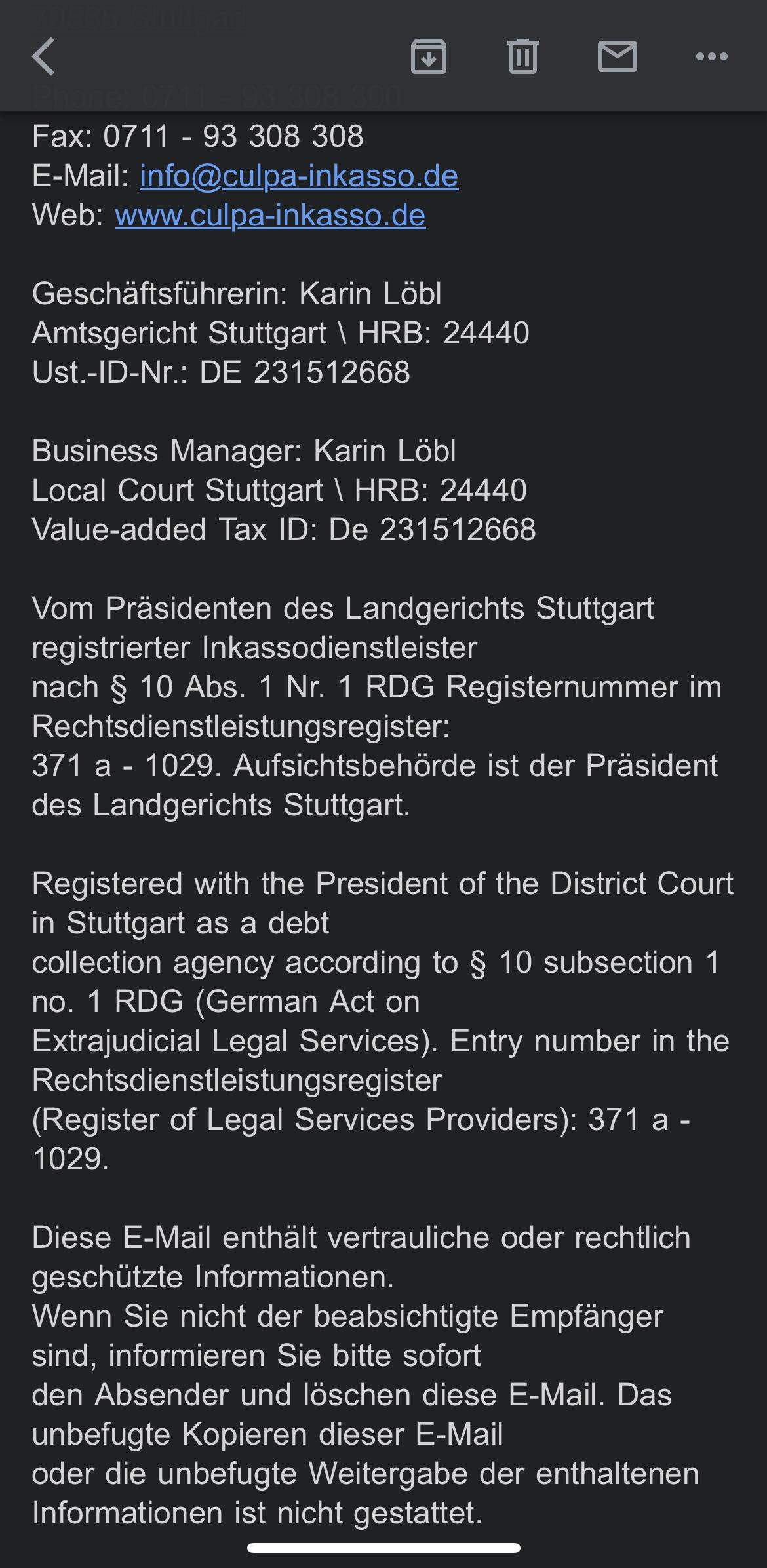 Culpa Inkasso schreibt mir per EMail? (Spam, Aufforderung)