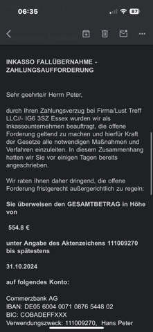 Culpa Inkasso Zahlungsaufforderung in Höhe von 554€?!? (E-Mail, Spam, E ...
