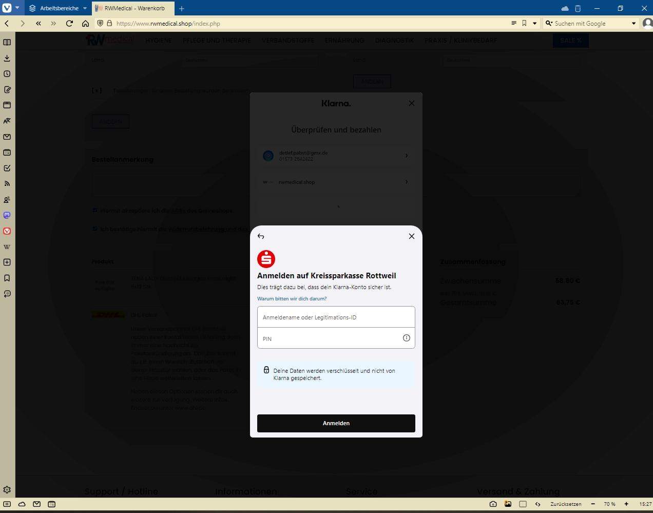 Darf klarna die Anmeldedaten bei meiner Bank anfragen? (Rechnung)