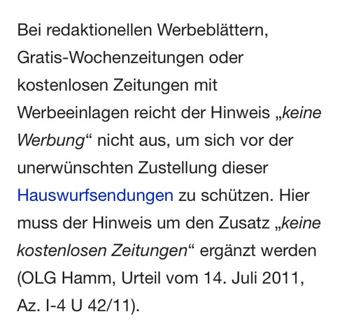 Darf Man Trotz Keine Werbung Schild Eine Nicht Redaktionell Erstellte Zeitung Einwerfen Recht