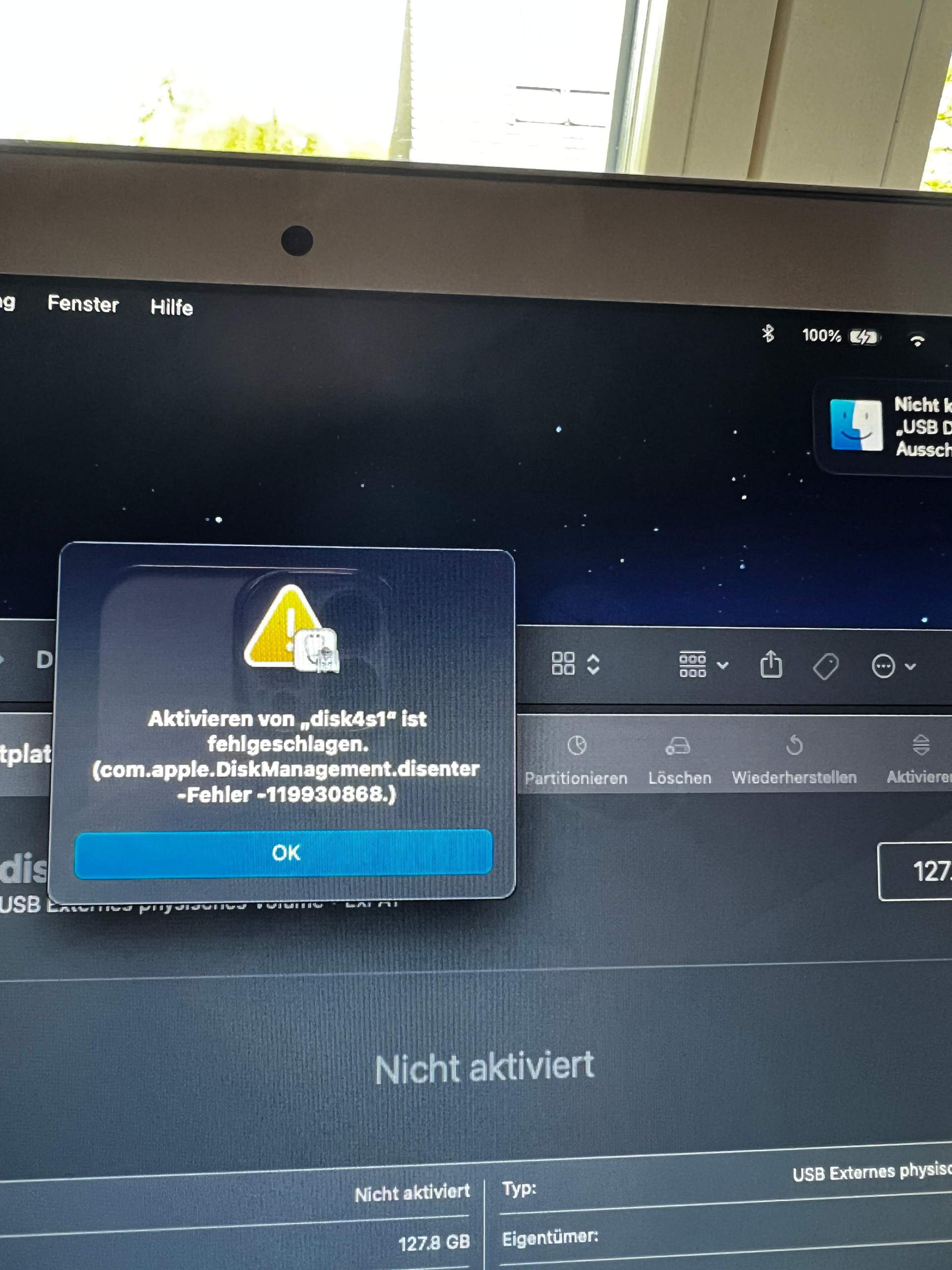 Das angeschlossene Medium konnte von diesem Computer nicht gelesen