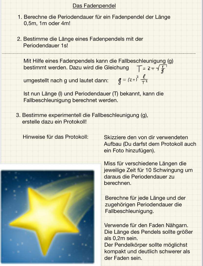 fadenpendel experiment protokoll auswertung