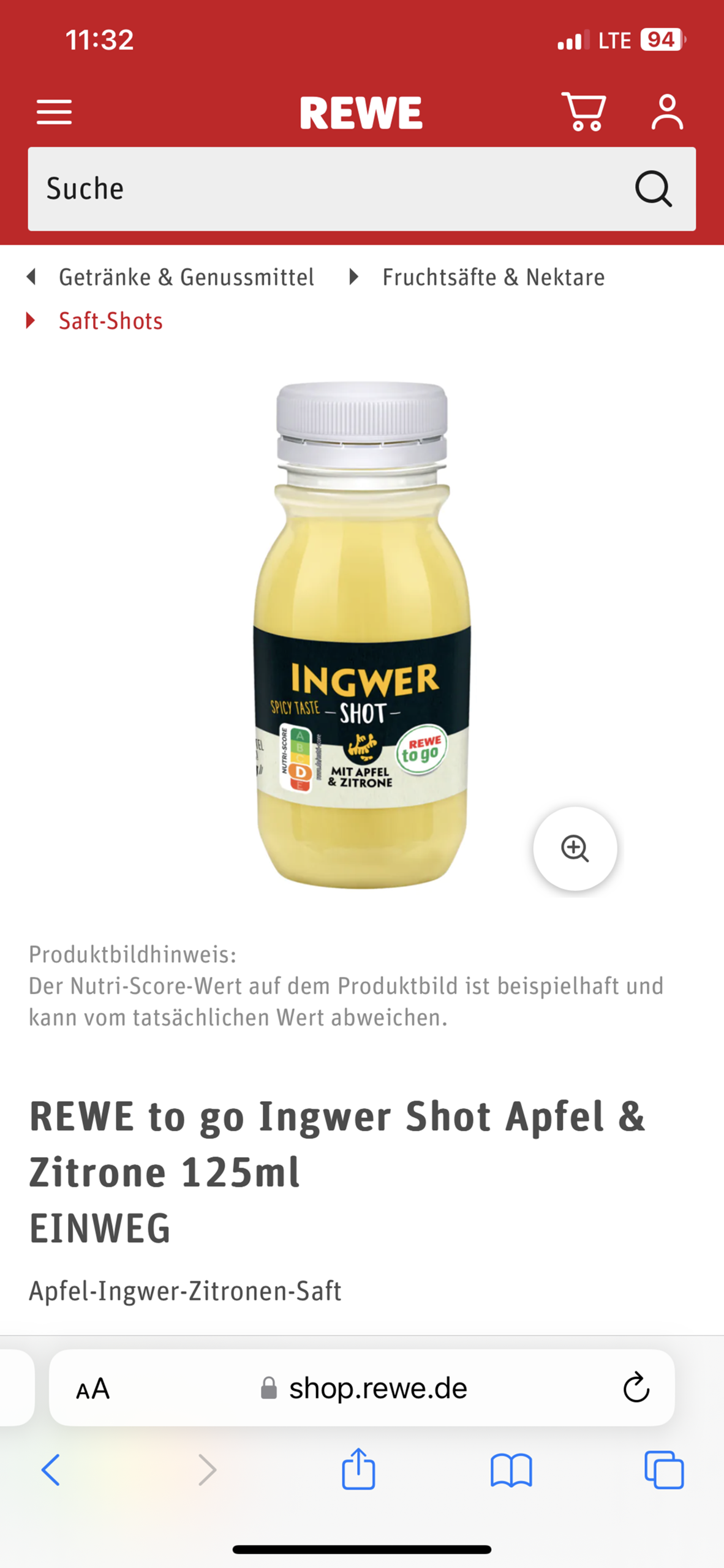 Das Ingwer Shot von Rewe für 1,99€ mit 125ml aus 65 Apfelsaft 25 Ingwer, wie kann man das