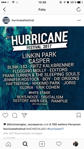 Line-Up Hurricane - (Konzert, Band, Festival)