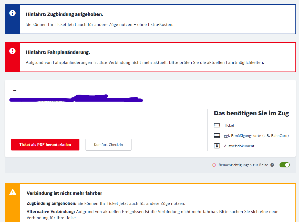 DB Buchung, Zugbindung aufgehoben, Fahrt nicht angezeigt? (Bahn, Ticket, Zug)