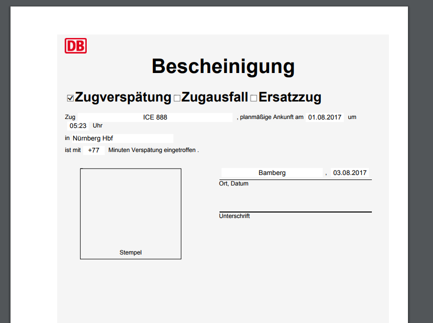 DB Verspätung bescheinigung so gültig? (Reise, Zug