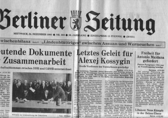 Berliner Zeitung am Heiligabend 1980 - (Freizeit, DDR, Meinungsfreiheit)