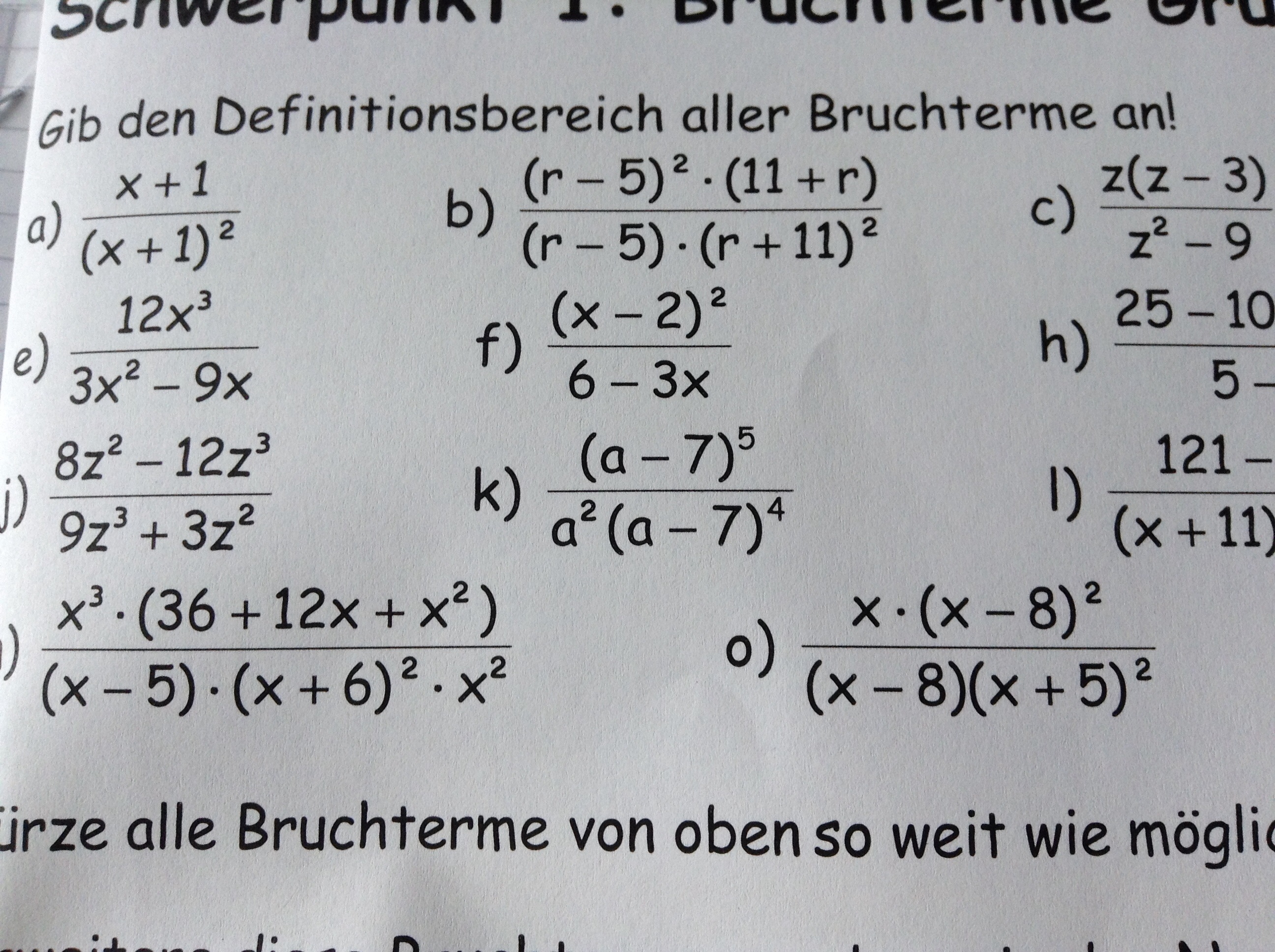 Definitionsbereich Bei Bruchtermen Mathematik Bruchterme
