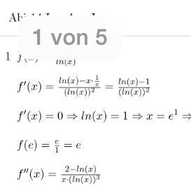 Das meine ich (aufgabe 1) es soll die nullstelle von x/ ln (x) gefunden werden  - (Mathematik, Abitur, Bruch)