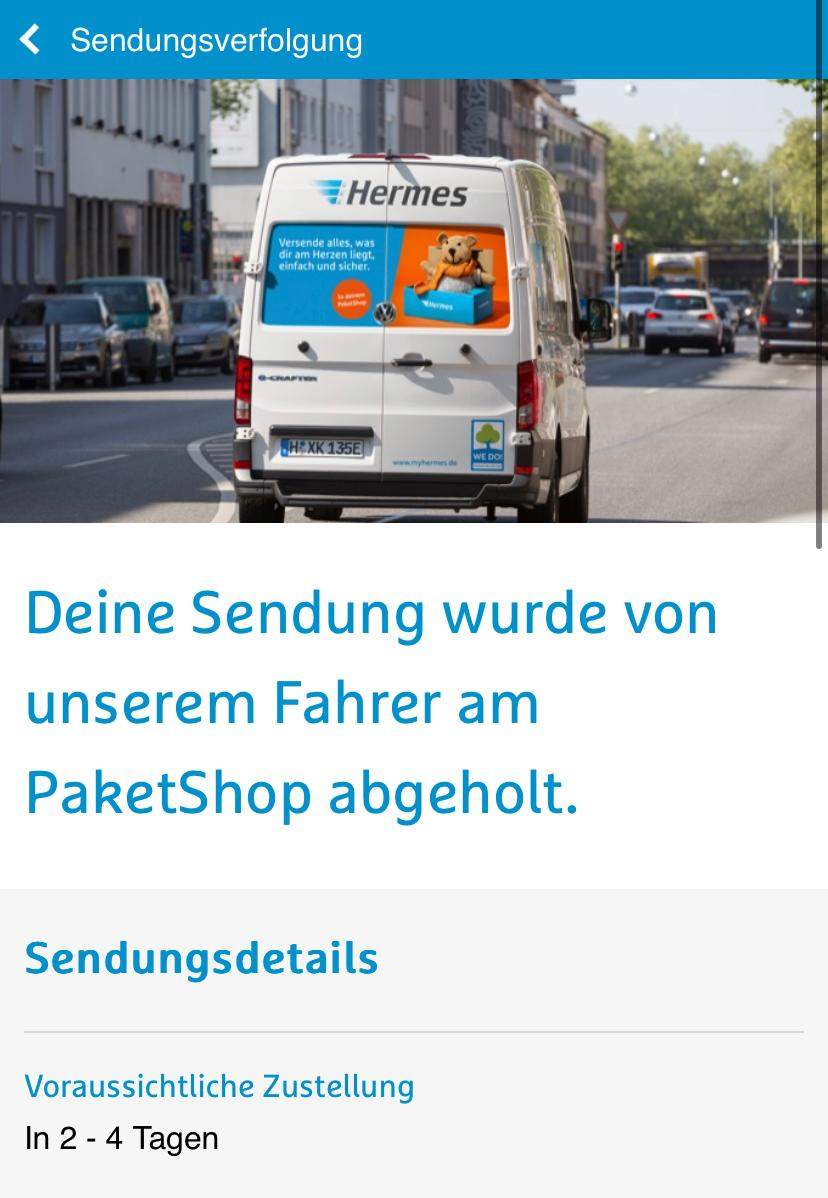 Die Sendung Wurde Von Hermes übernommen „Deine Sendung wurde von unserem Fahrer am PaketShop abgeholt.“Hermes