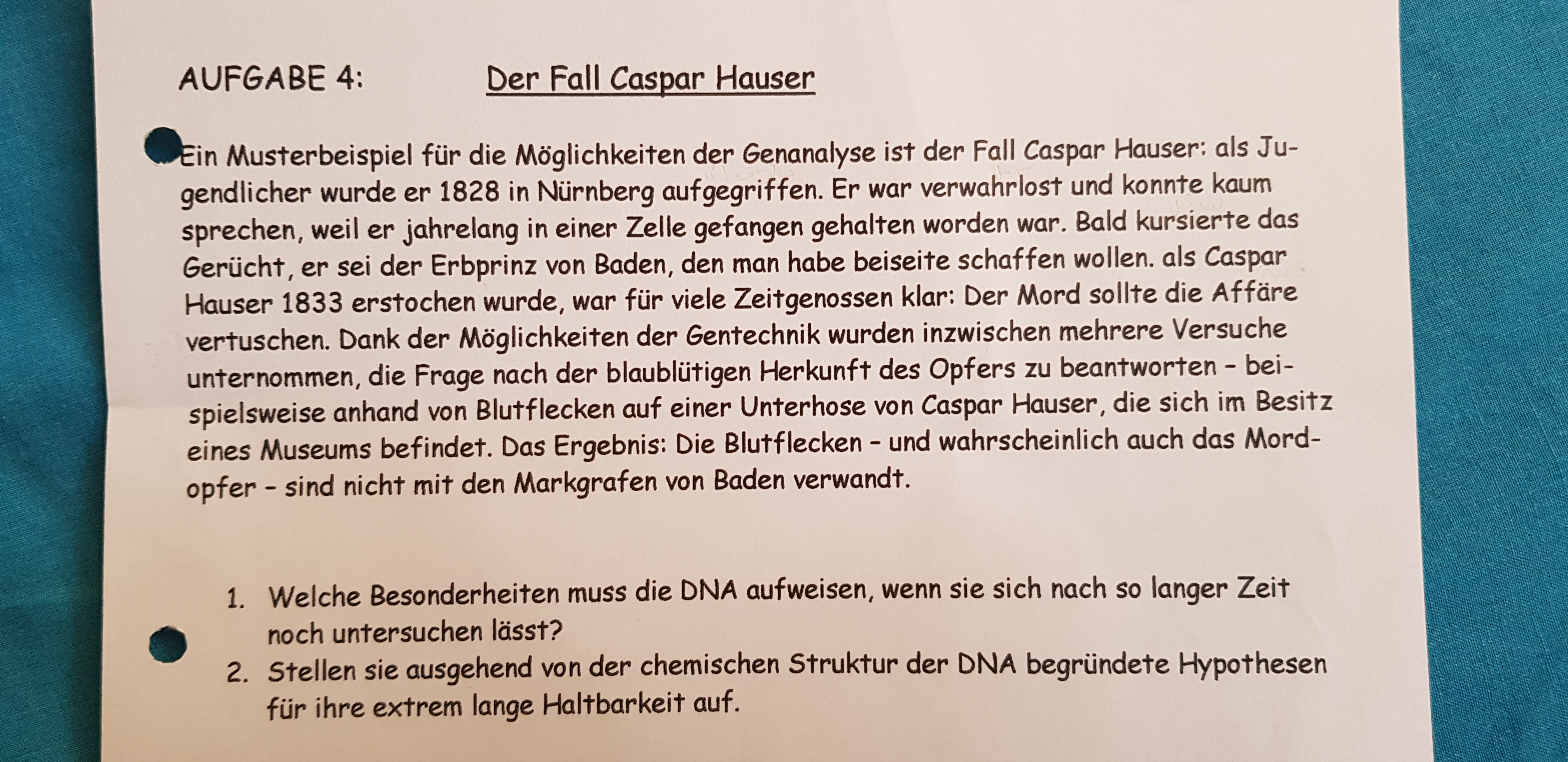 Der Fall Caspar Hauser Biologie