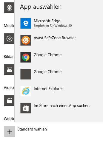 Google Chrome ist in der Liste der Standardbrowser zwei mal vertreten. - (Google, Windows 10, Google Chrome)
