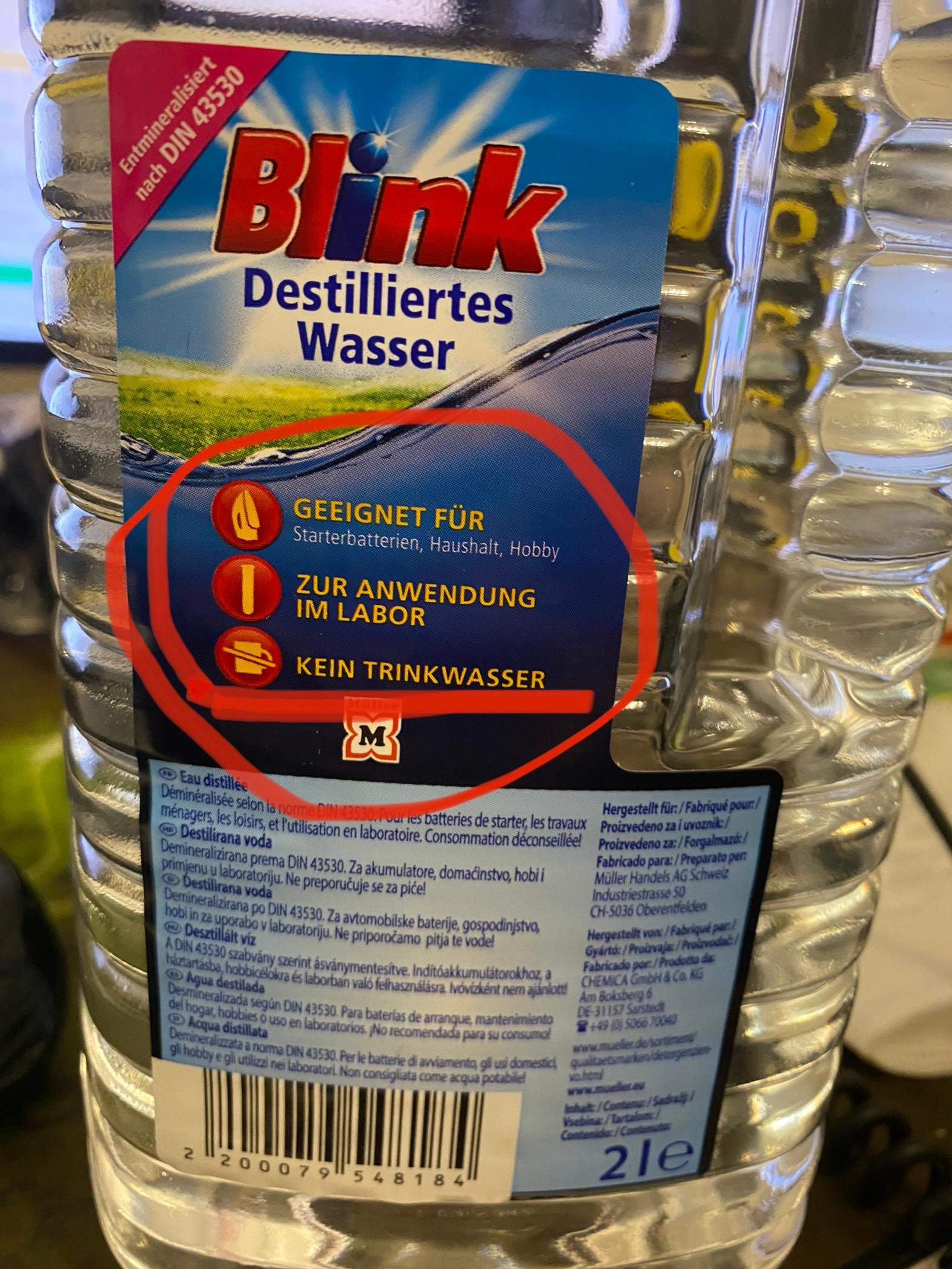 Destilliertes Wasser von Blink trinken? (Trinkwasser, Leitungswasser)