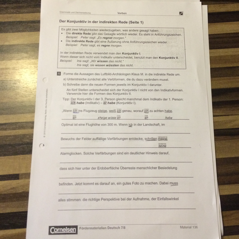 Deutsch Hausaufgaben Konjunktiv