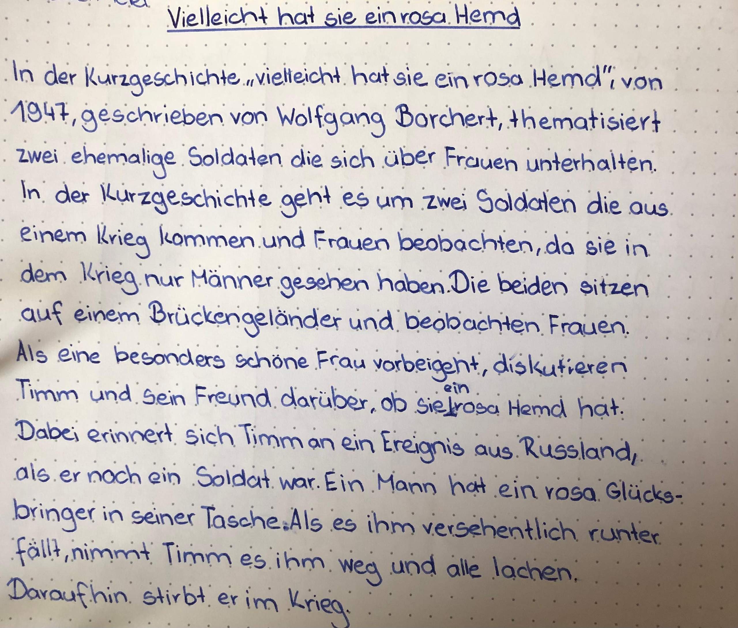 Deutsch Inhaltsangabe? (Grammatik, Kurzgeschichte)
