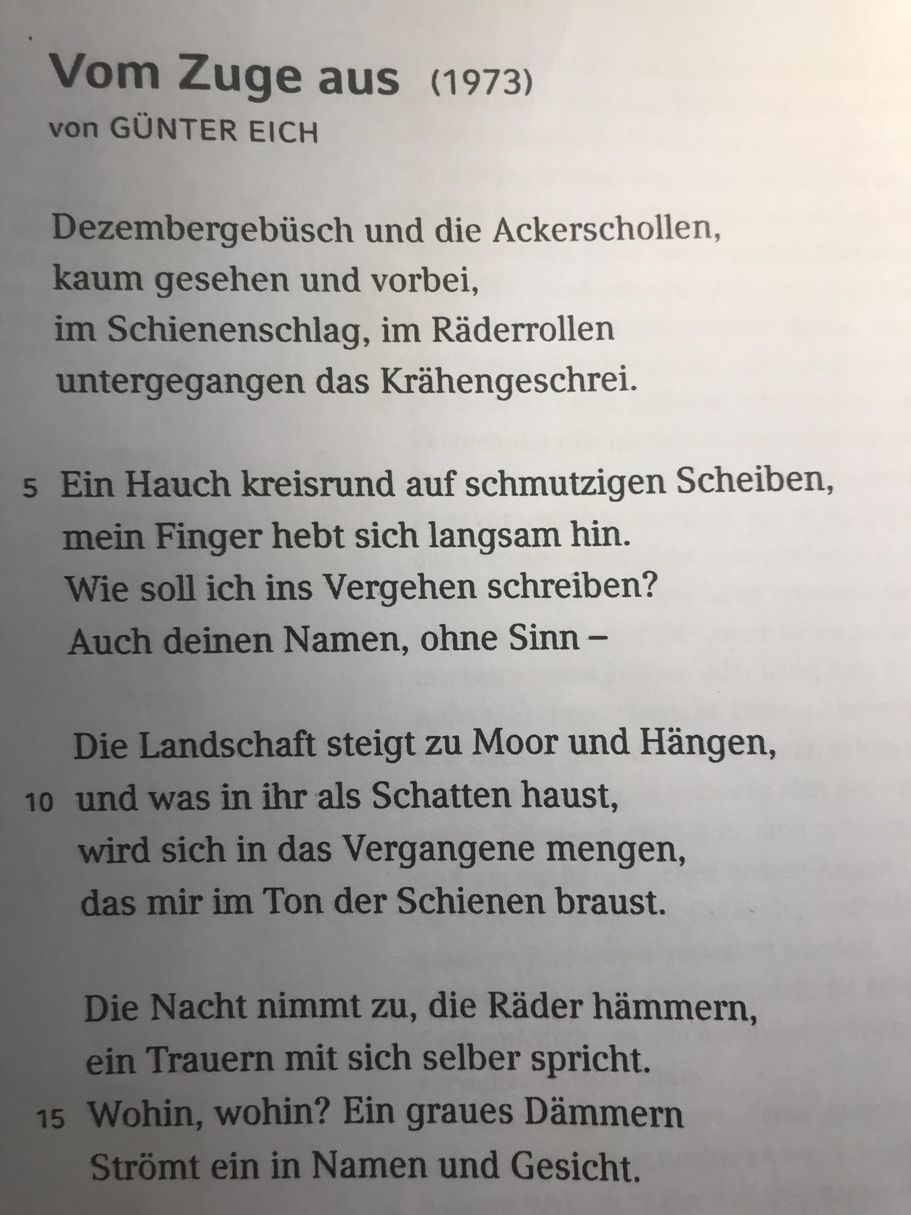 Deutsch Unterricht - Günter Eich Gedicht? (Schule, Literatur)