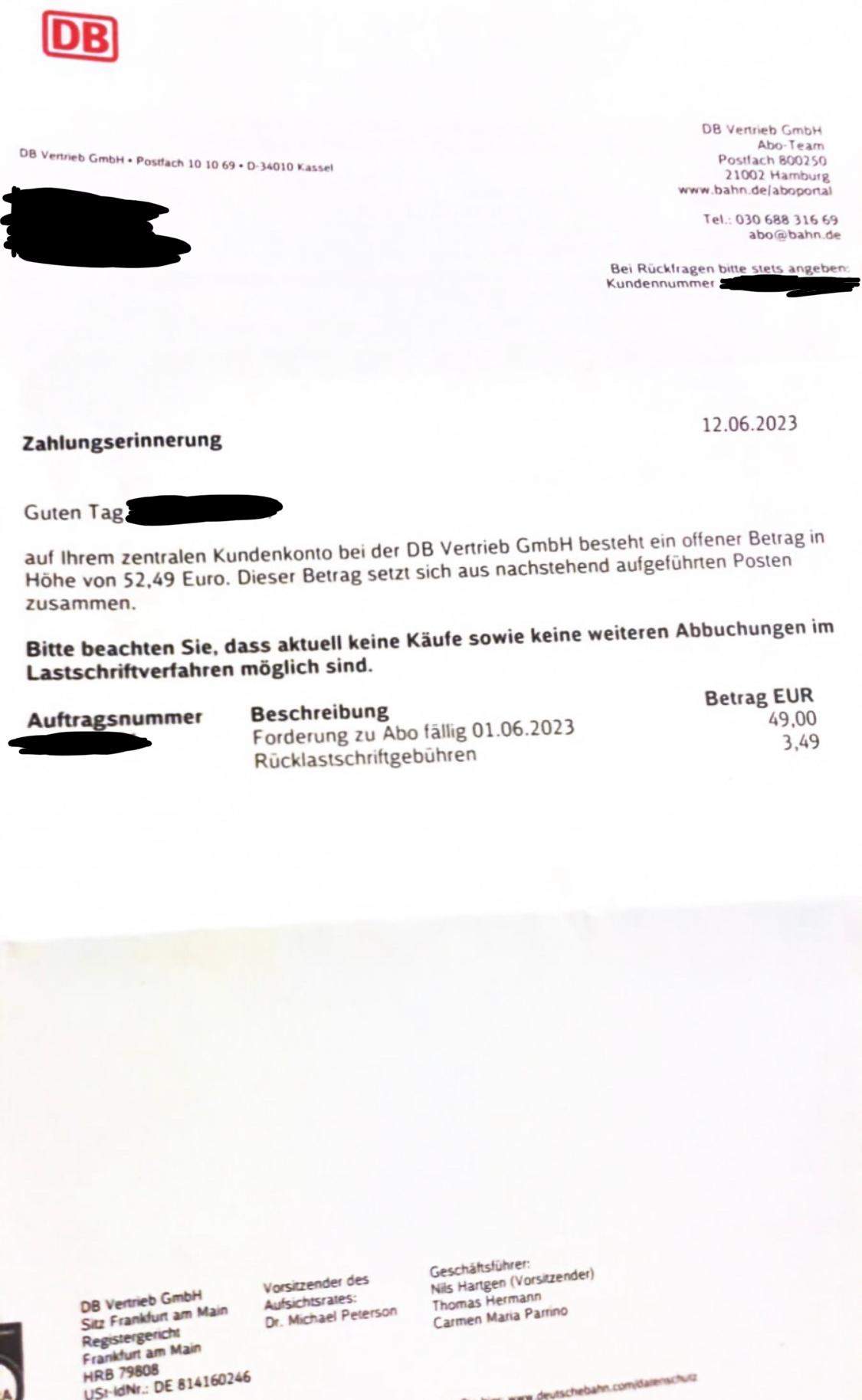 Db Geld Abgebucht Aber Kein Ticket Deutsche Bahn Zahlungserinnerung aber kein Konto angegeben? (Ticket
