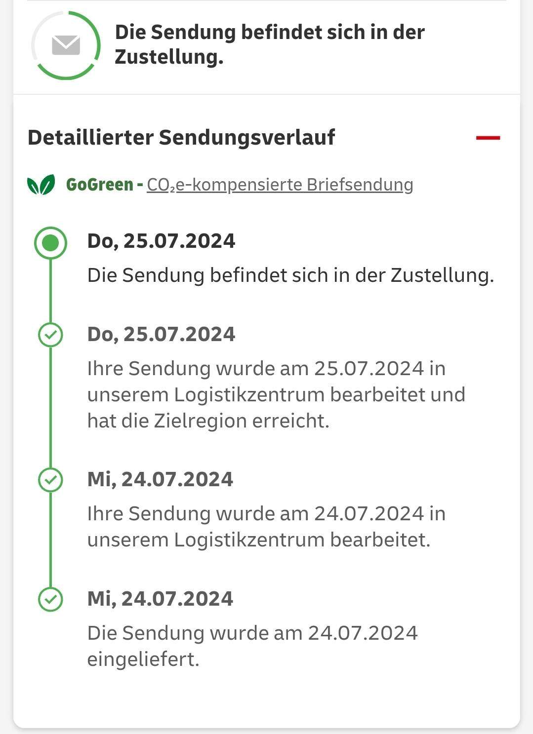 Deutsche Post Brief mit einschreiben "die Sendung befindet sich in