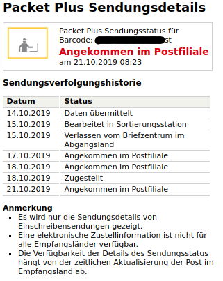 Deutsche Post Paket Angekommen Im Sic Postfiliale Nach Zustellung
