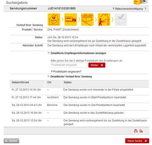 Dhl Die Sendung Wird Dem Empfanger Nach Ablauf Der Vereinbarten Lagerfrist Zugestellt Paket Versand Deutsche Post