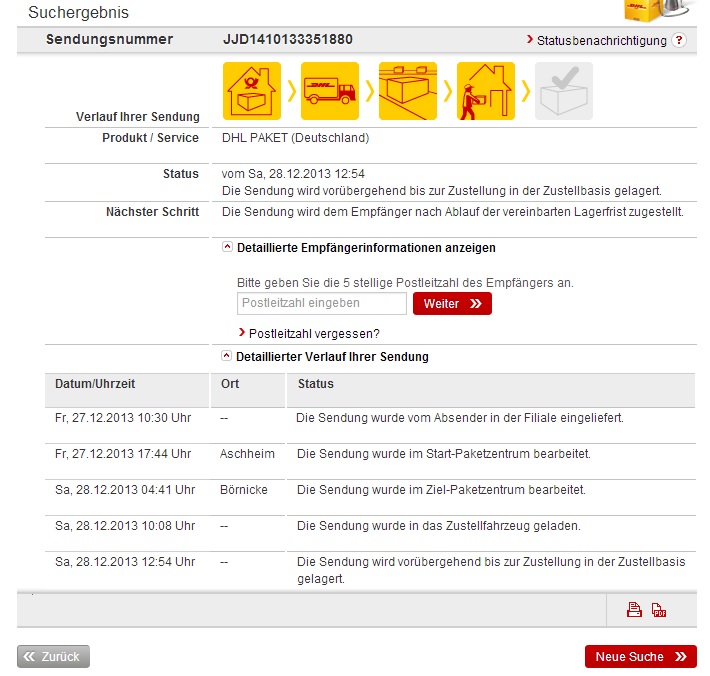 DHL - Die Sendung wird dem Empfänger nach Ablauf der vereinbarten Lagerfrist zugestellt.? (Paket ...