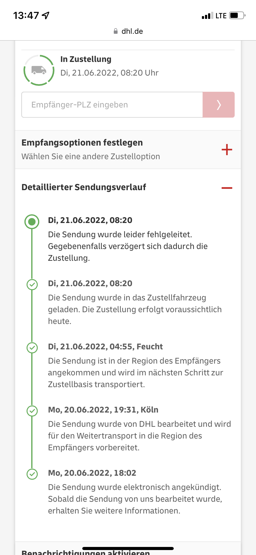 DHL Paket fehlgeleitet normal? (Post, Versand)