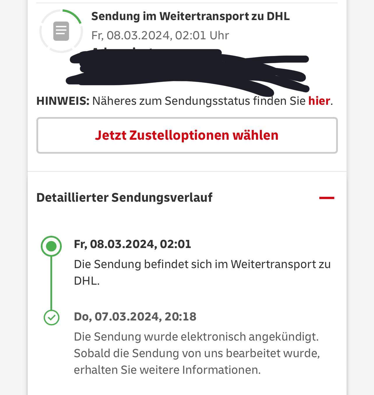 Dhl Paket Sendung im weitertransport? (Deutschland, Post, Versand)