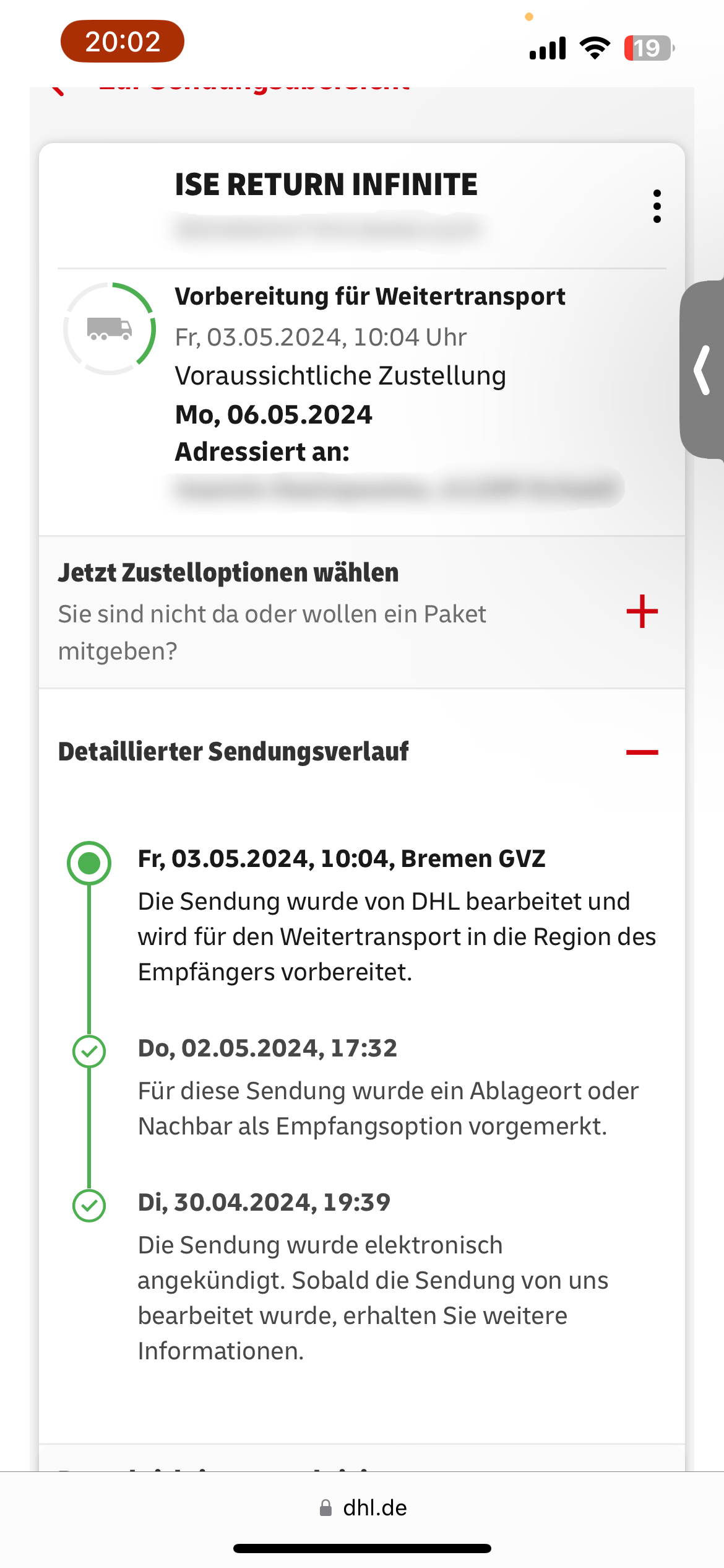 DHL Paket steckt in Bremen GVZ fest? (Post, Sendungsverfolgung)