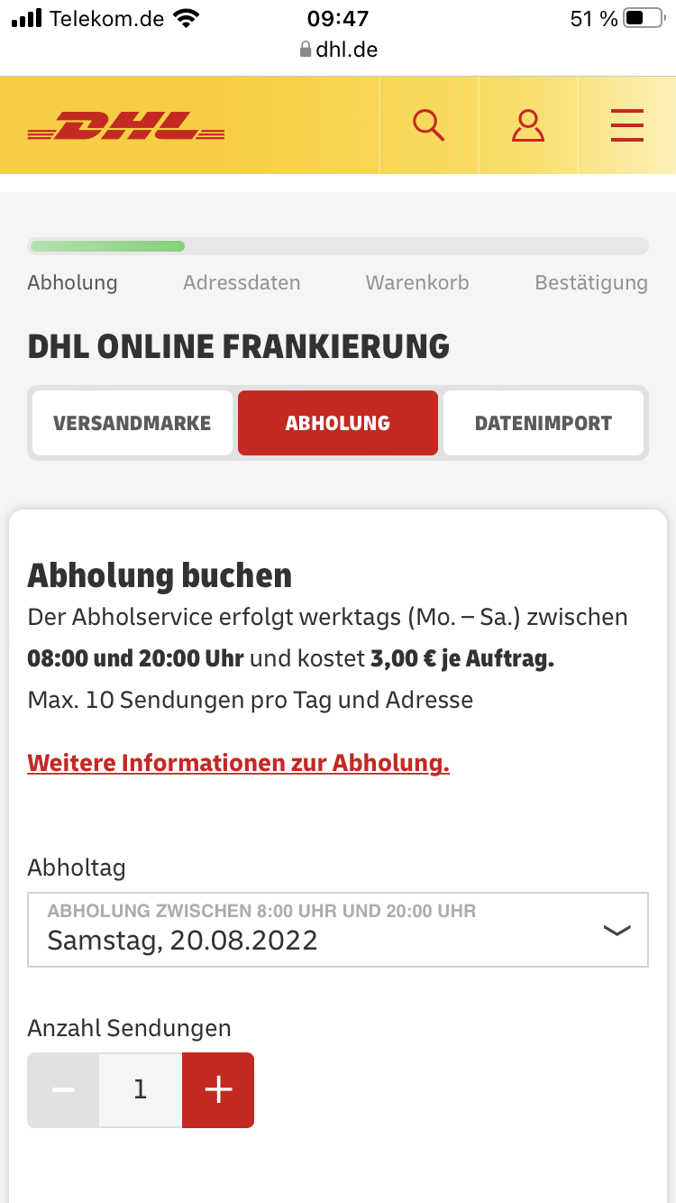 DHL Paket verschicken Abholung vom Postboten 1 Tag früher? (Post, Versand)
