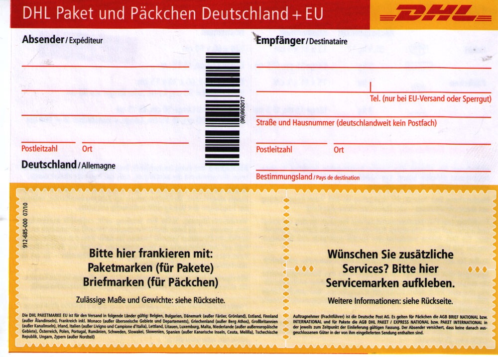 DHL Paketaufkleber wo die Postnummer hin schreiben ...