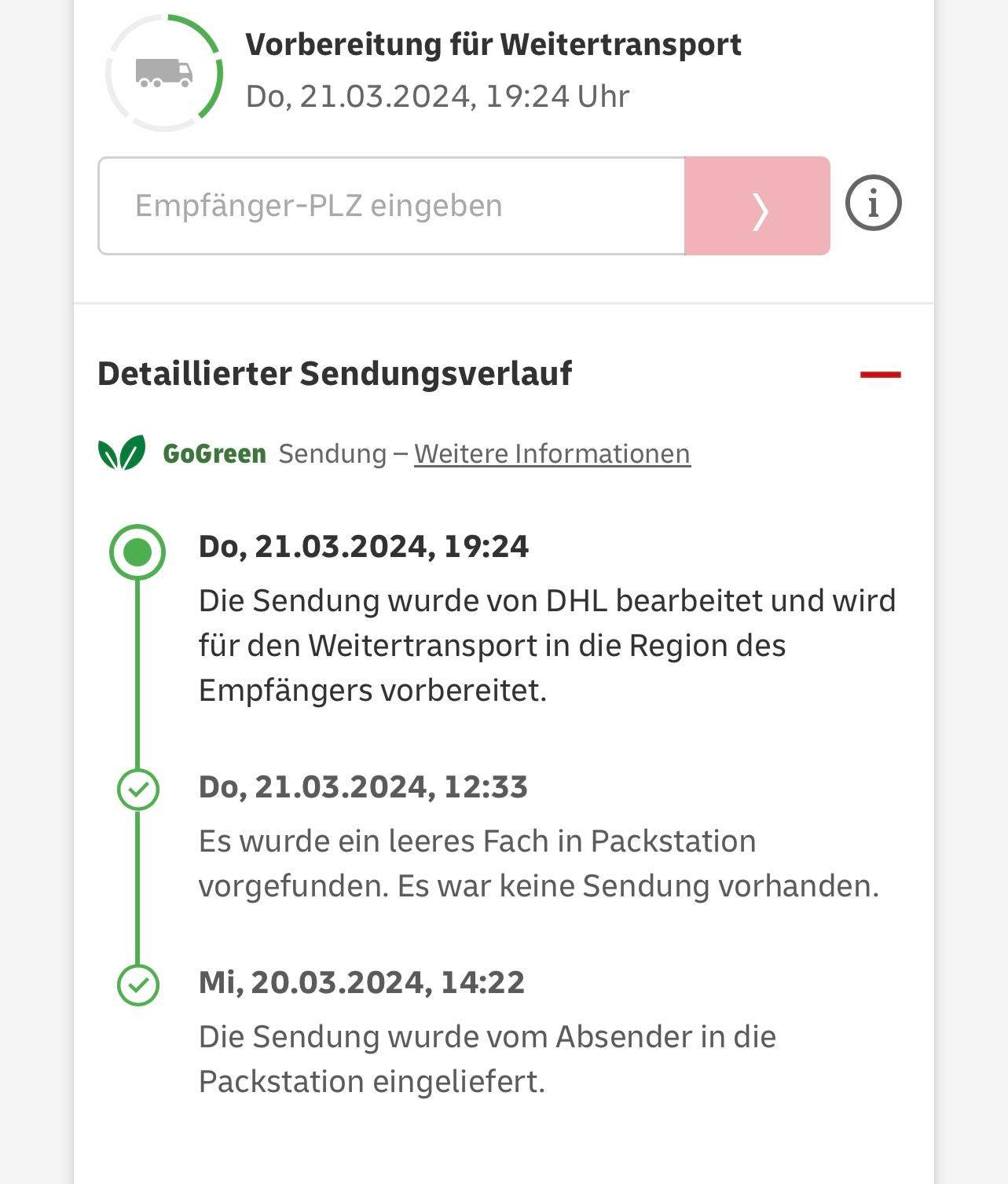 DHL Retoure - Packstation leer vorgefunden, Sendung fehlt? (Versand)
