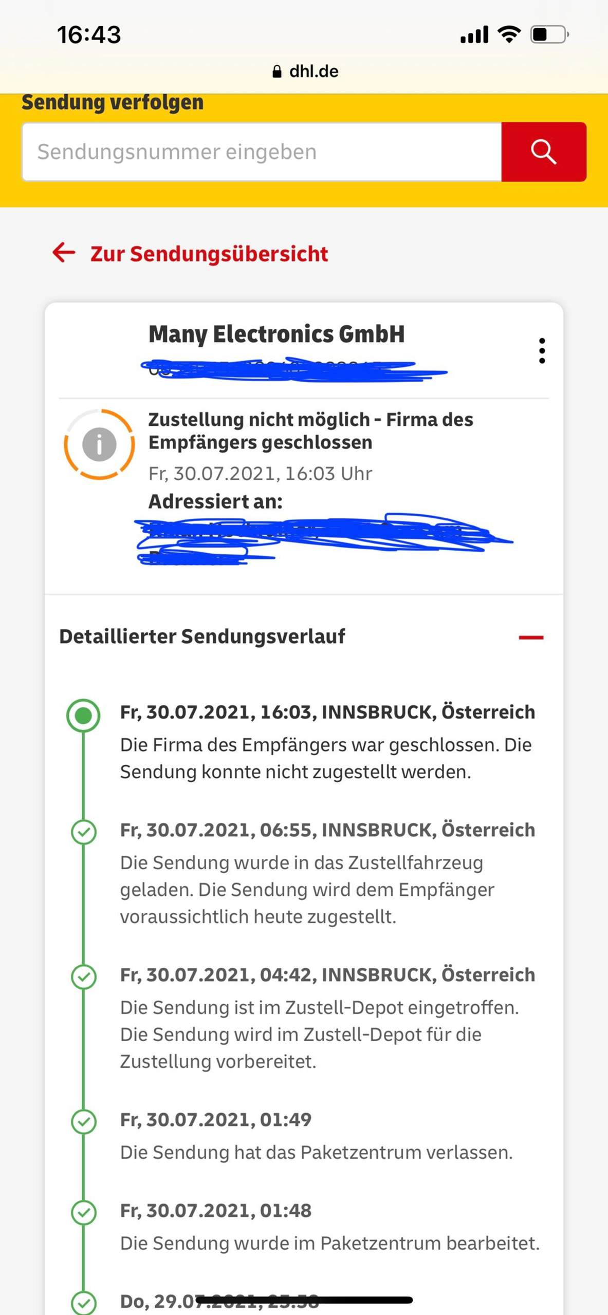 Dhl Sendung konnte nicht zugestellt werden? (Paket)