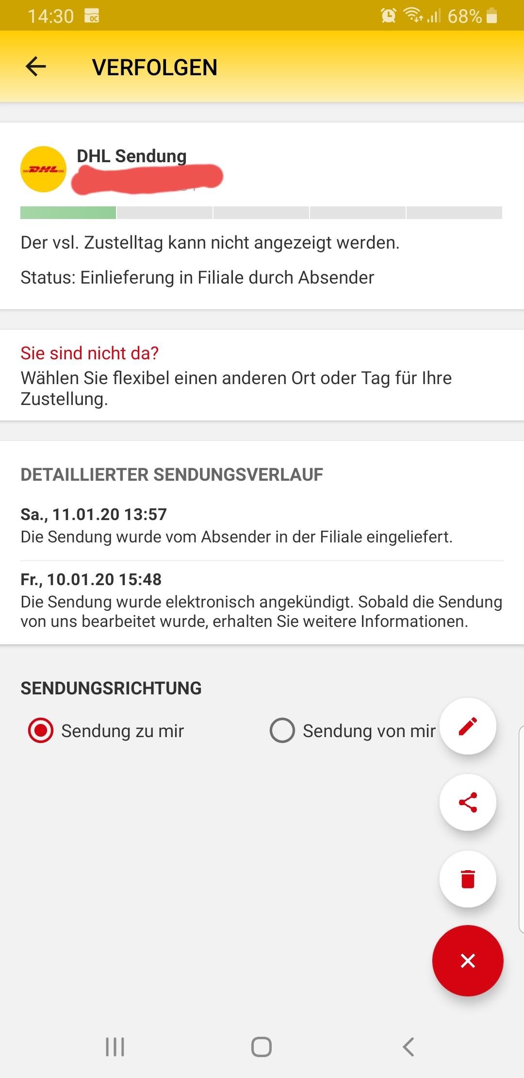 DHL Sendungsnummer: man kann es nicht verfolgen? (Paket)