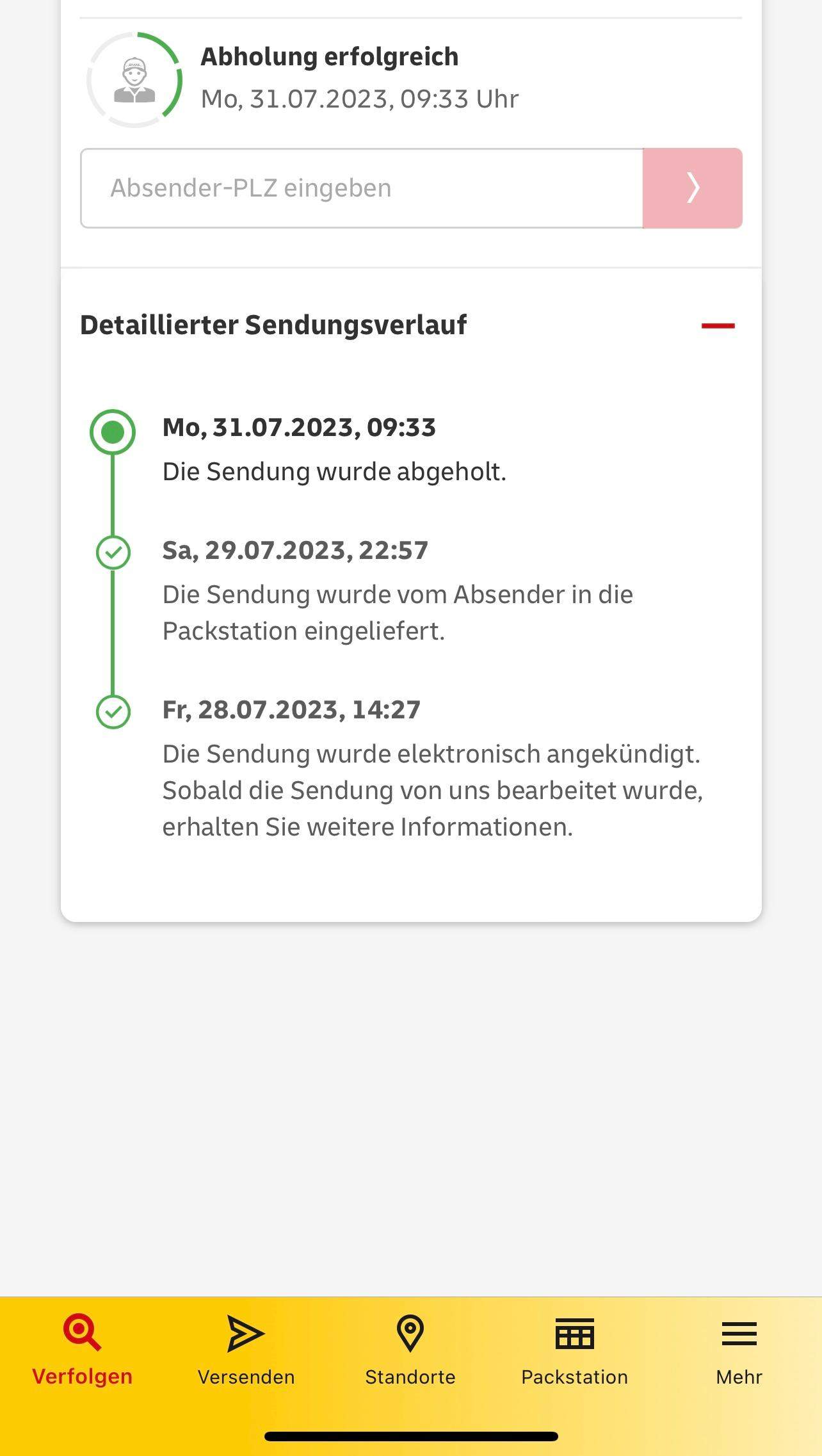 Dhl Status Die Sendung Wurde Abgeholt ändert Sich Nicht