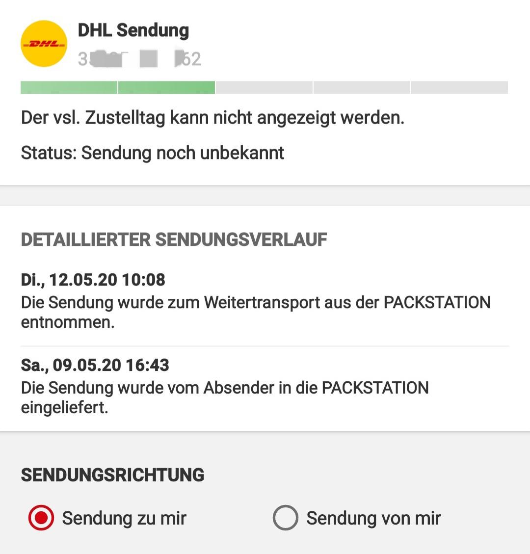 DHL Status hat sich geändert auf Unbekannt?