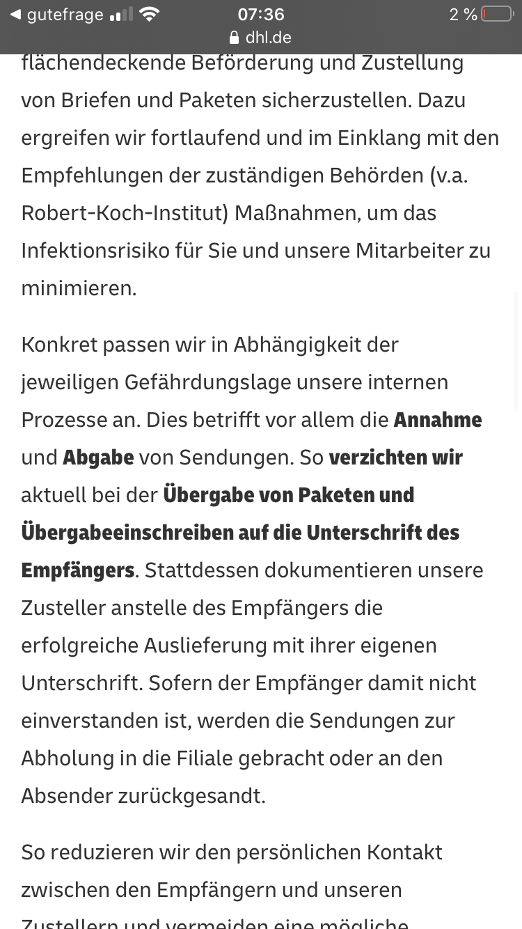 Wie bringe ich DHL dazu, mein Paket ohne Unterschrift zu hinterlassen?