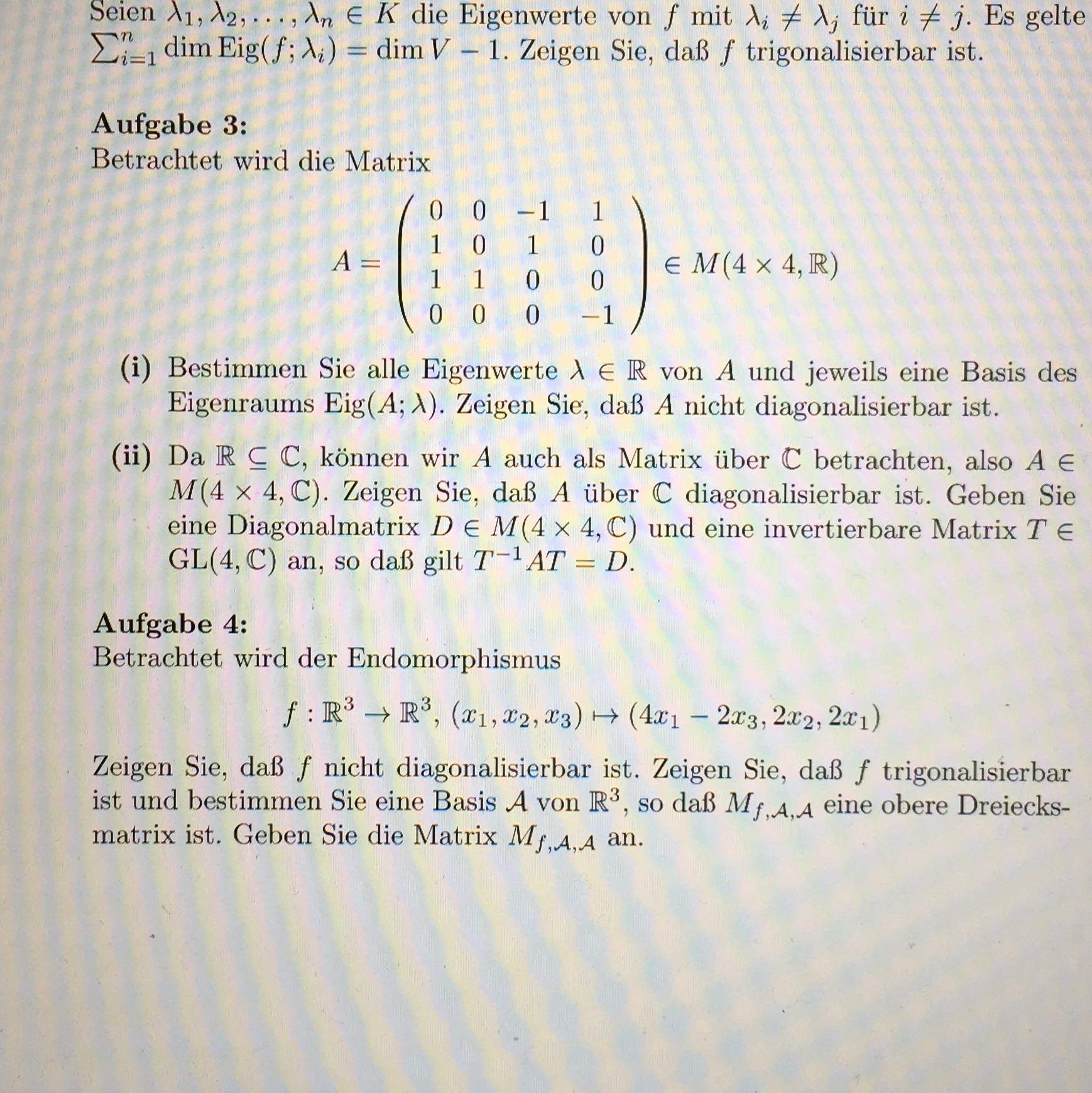 Diagonalmatrix und inverse Matrix bestimmen? (Schule, Mathematik