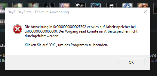Die Anweisung.. verwies auf Arbeitsspeicher. Der Vorgang read