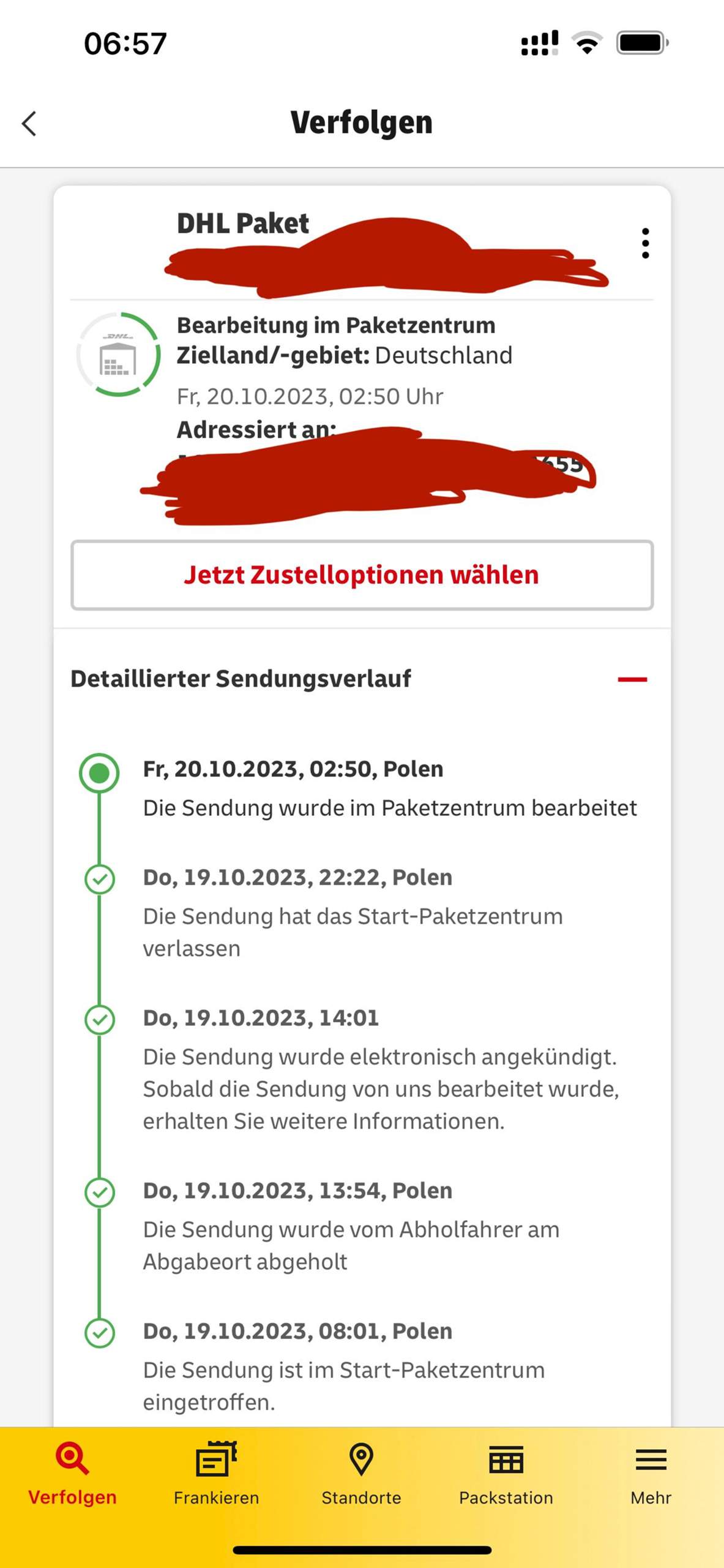 Die Sendung wird im Paketzentrum bearbeitet , Polen? (Post, Versand