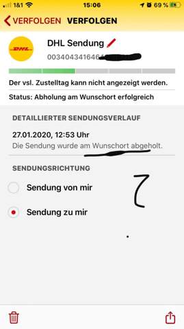 die sendung wurde am wunschort abgehohlt post paket versand