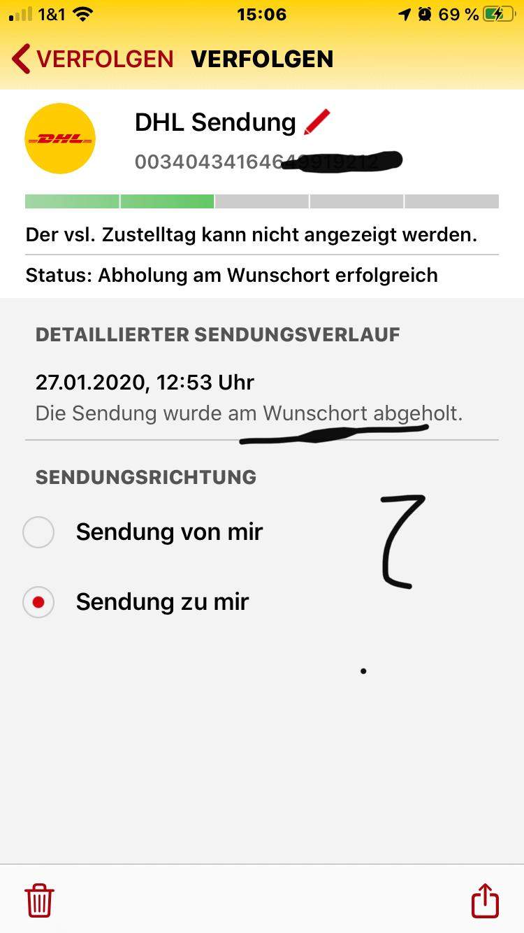 Die sendung wurde am Wunschort abgehohlt? (Post, Versand, Paket)
