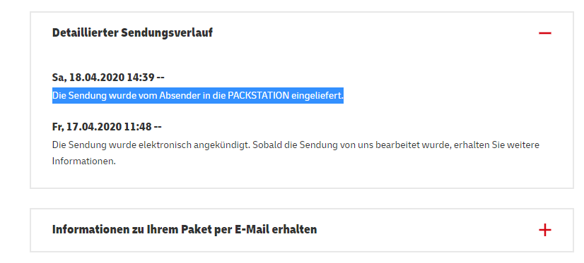 Die Sendung Wurde Vom Absender In Der Filiale Eingeliefert. Die Sendung wurde vom Absender in die PACKSTATION eingeliefert