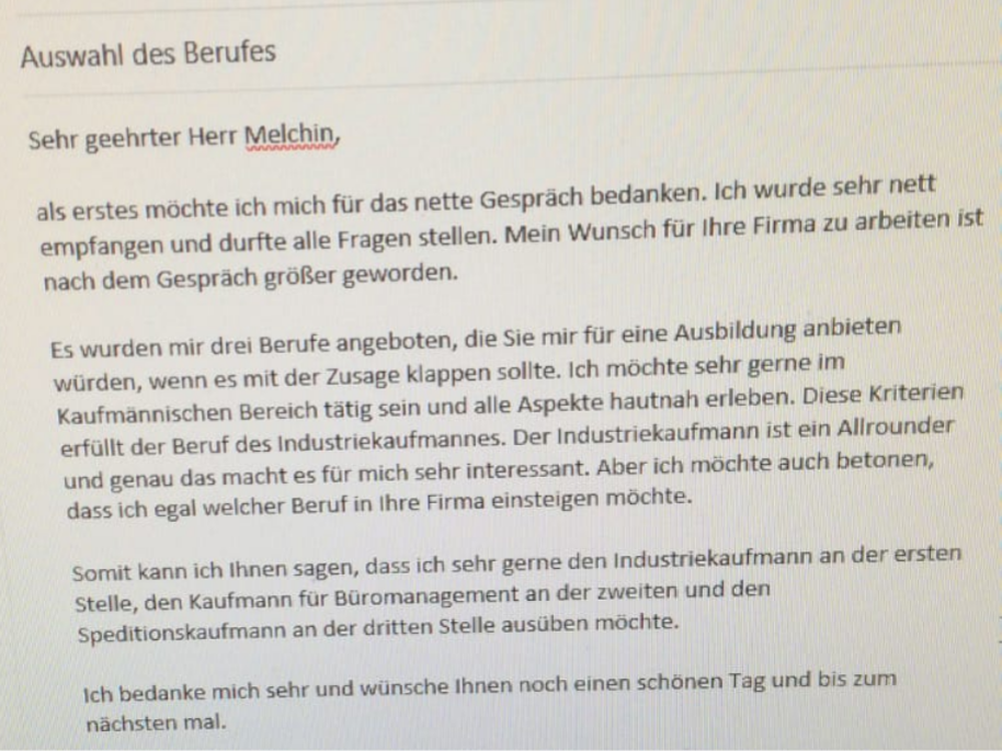 Nach zusage bedanken