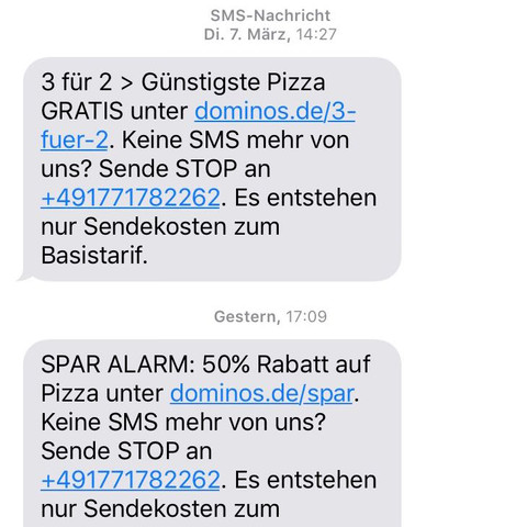 SMS von Dominos - (Handy, SMS, Pizza)